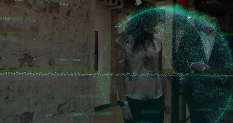 Poster - Animation overlaying digital data visualization on people walking in urban area