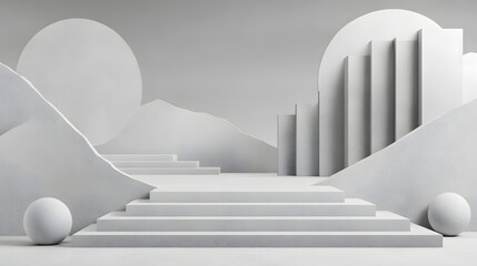 Poster - Abstract Geometric Landscape with Steps and Minimalist Design Elements