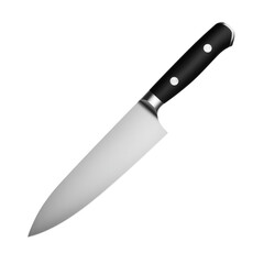 a stainless steel chef's knife with a black handle
