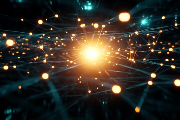 Poster - Futuristic Neural Network Visualization with Glowing Connections