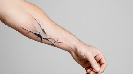 Poster - close-up of black and white abstract tattoo on forearm emphasizing intricate linework and shading set against plain