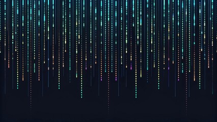 Poster - futuristic digital rain of glowing lines, representing data flow and information transfer on a dark background