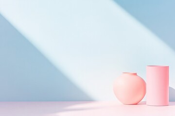 Poster - minimalist arrangement of vibrant pink objects on pastel background
