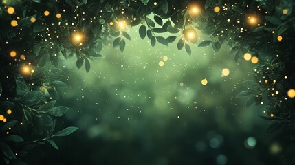 Wall Mural - a mysterious forest with glowing lights and dark green foliage