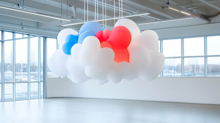 Poster - Dreamy Cloud Balloon Installation in Modern Interior