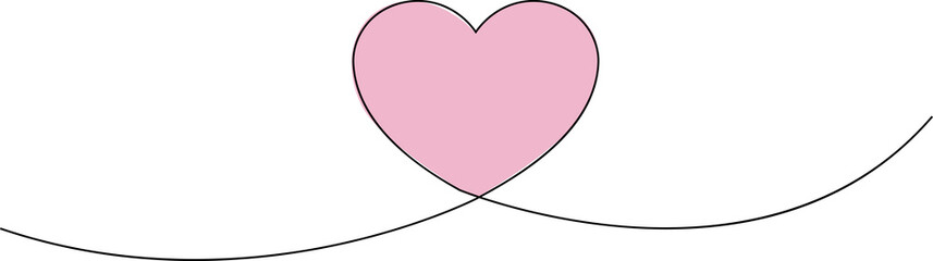 Heart continuous line drawing. Single hand drawn contour heart, love, romance, wedding. Shape heart lineart. Single lineart sketch heart. Symbol love. Heart fashion Simple icon on white background.