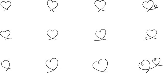 Heart continuous line drawing. Single hand drawn contour heart, love, romance, wedding. Shape heart lineart. Single lineart sketch heart. Symbol love. Heart fashion Simple icon on white background.