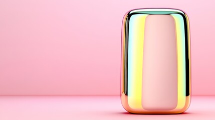Poster - Pink and gold iridescent object on a pink background. Smooth, rounded rectangular shape with subtle reflections. Minimalist, clean aesthetic.