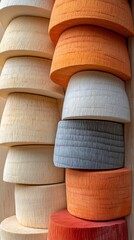 Poster - Colorful stacked wooden forms create an abstract vertical composition