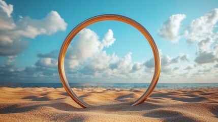 Wall Mural - a golden ring is placed on a sandy beach scene