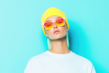 Poster - portrait in rave aesthetic style on solid smooth background with clean image and plenty of copy space