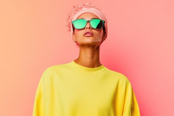 Poster - portrait in rave aesthetic style on solid smooth background with clean image and plenty of copy space
