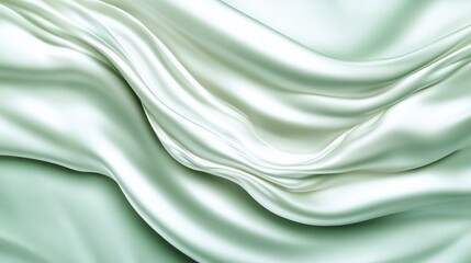 Poster - Soft, flowing pale green silk fabric with subtle waves and folds. Luxurious texture and elegant drape.  Close up view, smooth surface, high key lighting.