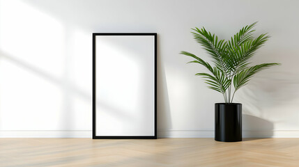 Poster - Empty Black Frame Mockup with Minimalist Plant