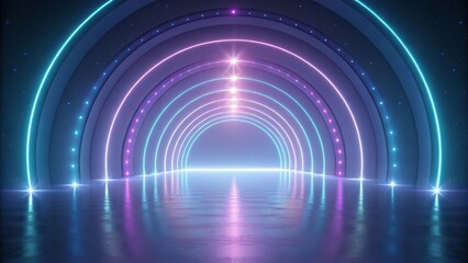 Poster - glowing neon light tunnel in a futuristic scene with the tunnel lighting effect