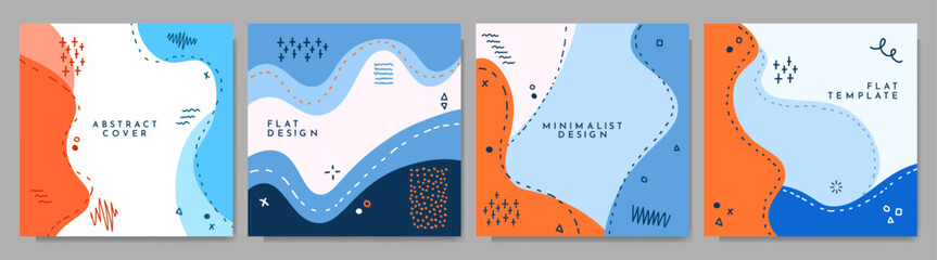 Poster - Vector illustration. Colorful childish background. Hand drawn memphis pattern doodle shapes and lines. Design elements for social media, web banner, cover background. Trendy abstract style