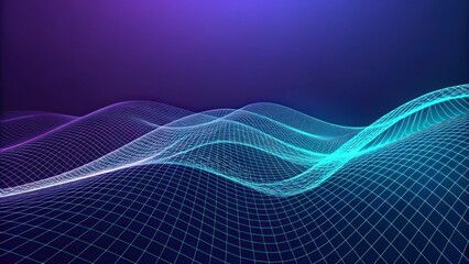 Poster - a stunning 3D digital wave landscape, displaying a futuristic tech grid in vibrant hues