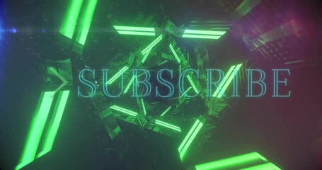 Poster - neon green geometric shapes with glowing subscribe text animation in background
