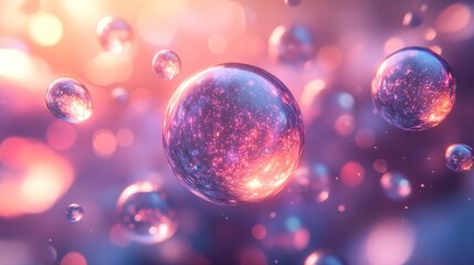 Wall Mural - Glowing spherical orbs floating in a soft purple background