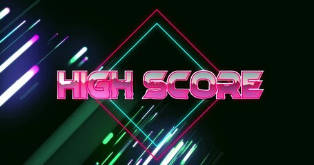 Poster - Animation with neon geometric shapes and dynamic light streaks displaying high score