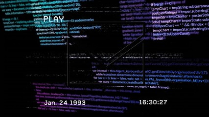 Poster - Animation of glowing envelope icon over colorful code in school setting