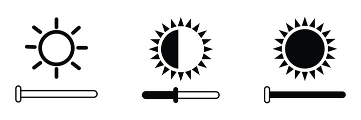Fototapete - Brightness icon set. Brightness icon outline vector for website logo design. Flat style symbol for mobile app isolated on white background. Sun with rays symbol sign. Vector illustration, EPS 10