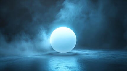 Wall Mural - a luminous sphere surrounded by atmospheric fog and a reflective surface