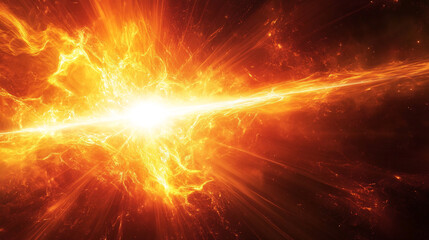 Poster - Intense orange and yellow energy burst, radiating light and heat, suggesting power, explosion, or cosmic event, suitable for abstract designs