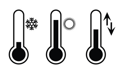 Poster - Temperature icon set. Cold and hot icon symbol sign web design. Thermometer isolated vector sign. Measurement heat, cold sign isolated on white background. Vector image.