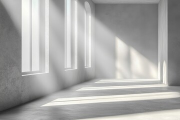 Poster - Sunlit interior of minimalist room with clean white walls and shadows