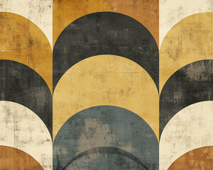 Poster - Abstract art with beige, gray, and brown semi-circles, textured surface evokes vintage aesthetic, suitable for design, background or wallpaper
