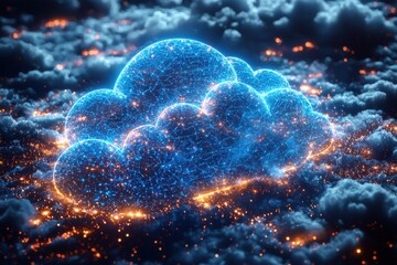 Poster - Blue digital cloud glowing amidst a dynamic atmospheric background