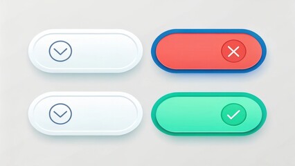 Fototapete - set of four buttons with different color and design. They include two with check marks and two with X marks, offering visual options for website design or user interface.