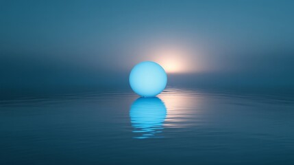 Wall Mural - a glowing sphere floating gently above reflective water surface