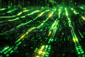 Aufkleber - Abstract digital data stream, glowing green binary code cascading down, futuristic technology background.