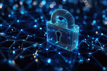 Poster - Digital lock symbolizes cybersecurity, data protection, and network security in a digital world.