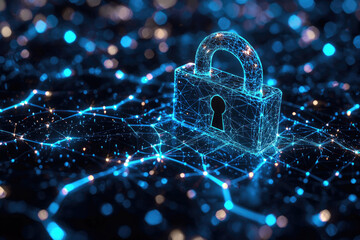 Poster - Cybersecurity, data protection, digital privacy, network security, secure data, encrypted information, online safety, digital lock, information security, secure network.