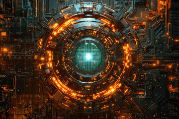 Aufkleber - Futuristic digital core, glowing circuits and intricate technological design.
