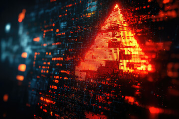 Poster - A glowing red triangle, formed by digital data points, symbolizes digital security or cyber threat.