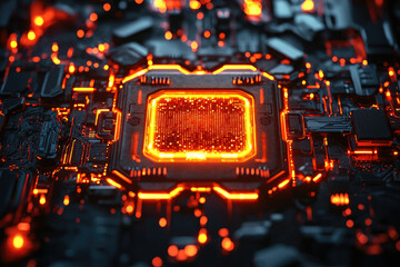 Poster - A glowing central processing unit (CPU) surrounded by intricate circuitry, showcasing advanced technology.