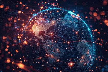 Poster - Global network connection visualization, showcasing interconnectedness and data flow across continents.