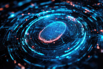 Poster - Digital fingerprint authentication system, futuristic technology, cybersecurity and data protection.