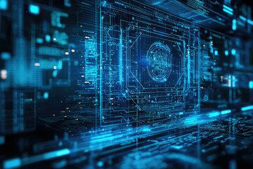 Aufkleber - Abstract digital data flow visualization, glowing blue lines and circuits represent complex information processing and technology.