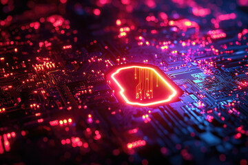 Poster - A glowing central processing unit on a circuit board, representing advanced technology and digital innovation.