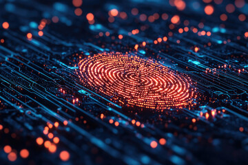 Poster - Digital fingerprint on a circuit board, symbolizing biometric authentication and cybersecurity.