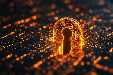 Poster - A glowing keyhole embedded in a circuit board symbolizes digital security and data protection.