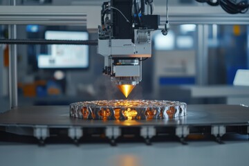 Poster - Advanced laser technology in action during metal fabrication in a modern workshop