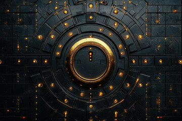 Aufkleber - Abstract dark metallic futuristic background with glowing elements, circular pattern, and central keyhole.
