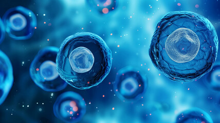 Poster - This Stem cells are shown in detail, highlighting their ability for tissue renewal and regeneration.