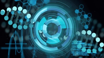 Poster - Animation of futuristic digital interface with circular patterns and hexagonal shapes